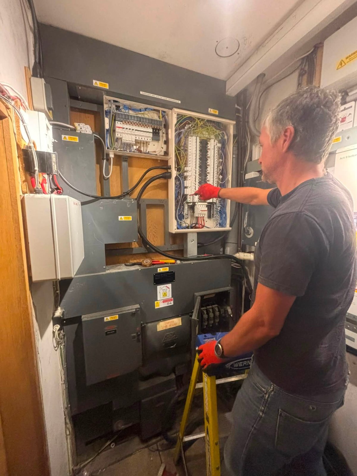 New distribution boards installed during a power upgrade in a historic church