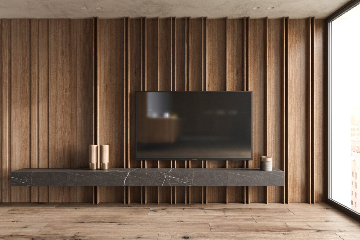 Wall-mounted boardroom screen with concealed cabling